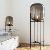 Modern Oda Hand Blown Glass Floor Lamp with Metal Base for Contemporary Home Decor