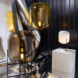 Modern Oda Hand Blown Glass Floor Lamp with Metal Base for Contemporary Home Decor