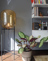 Modern Oda Hand Blown Glass Floor Lamp with Metal Base for Contemporary Home Decor