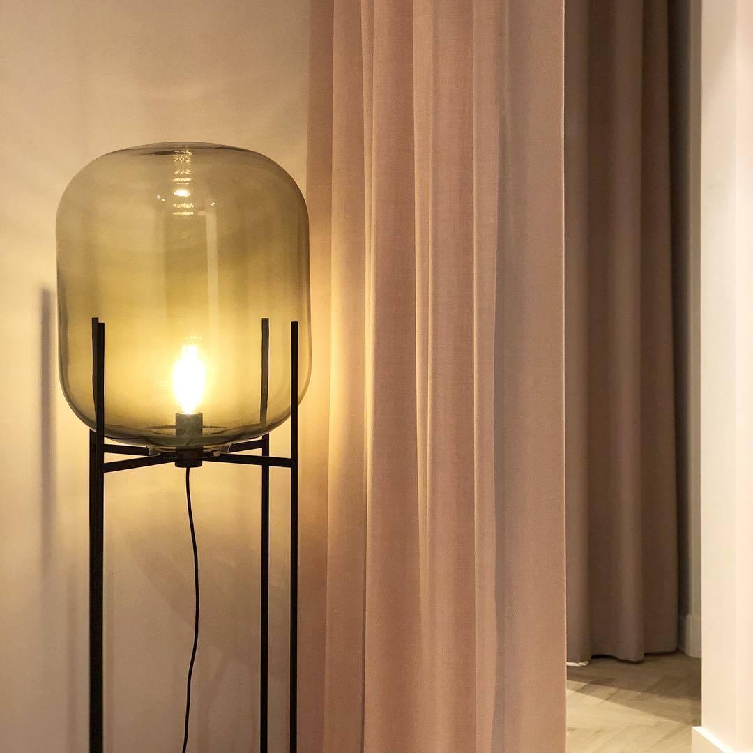 Modern Oda Hand Blown Glass Floor Lamp with Metal Base for Contemporary Home Decor