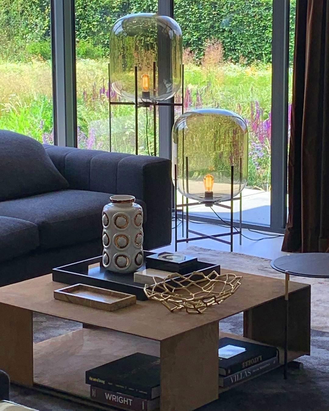 Modern Oda Hand Blown Glass Floor Lamp with Metal Base for Contemporary Home Decor