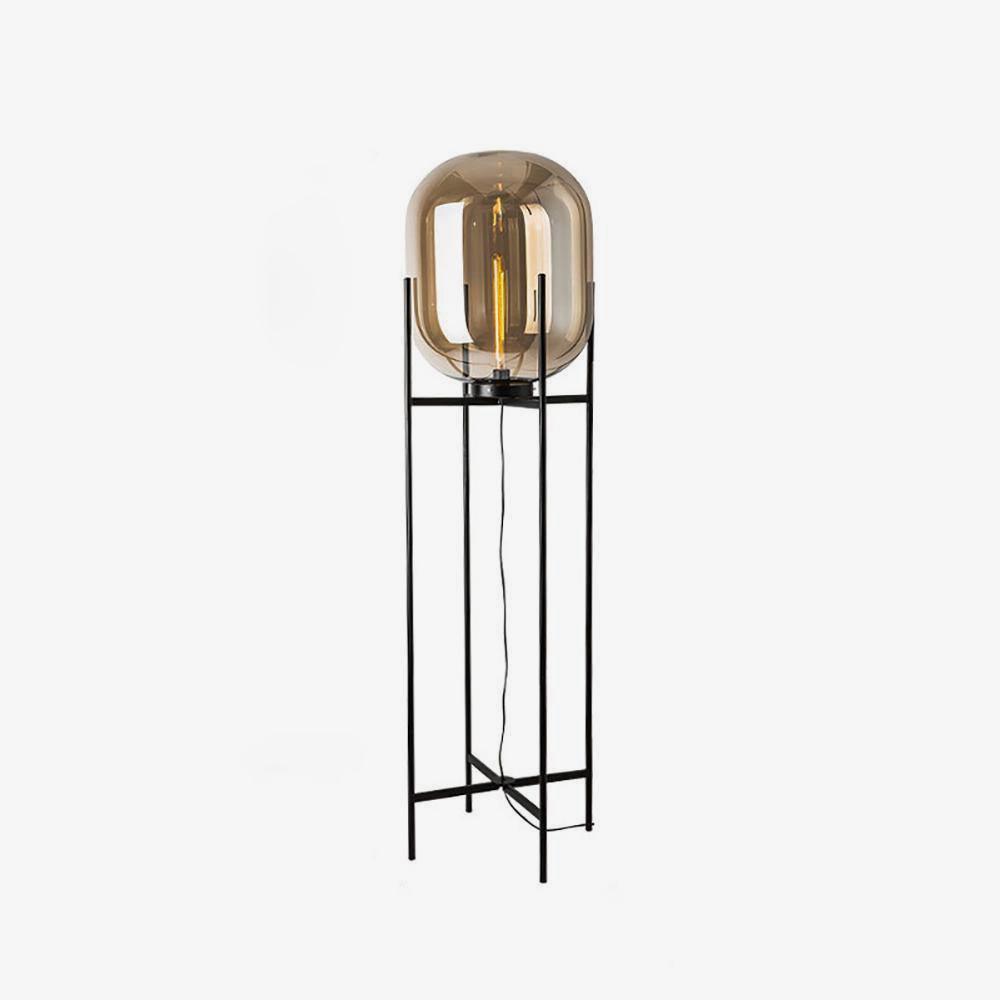 Modern Oda Hand Blown Glass Floor Lamp with Metal Base for Contemporary Home Decor