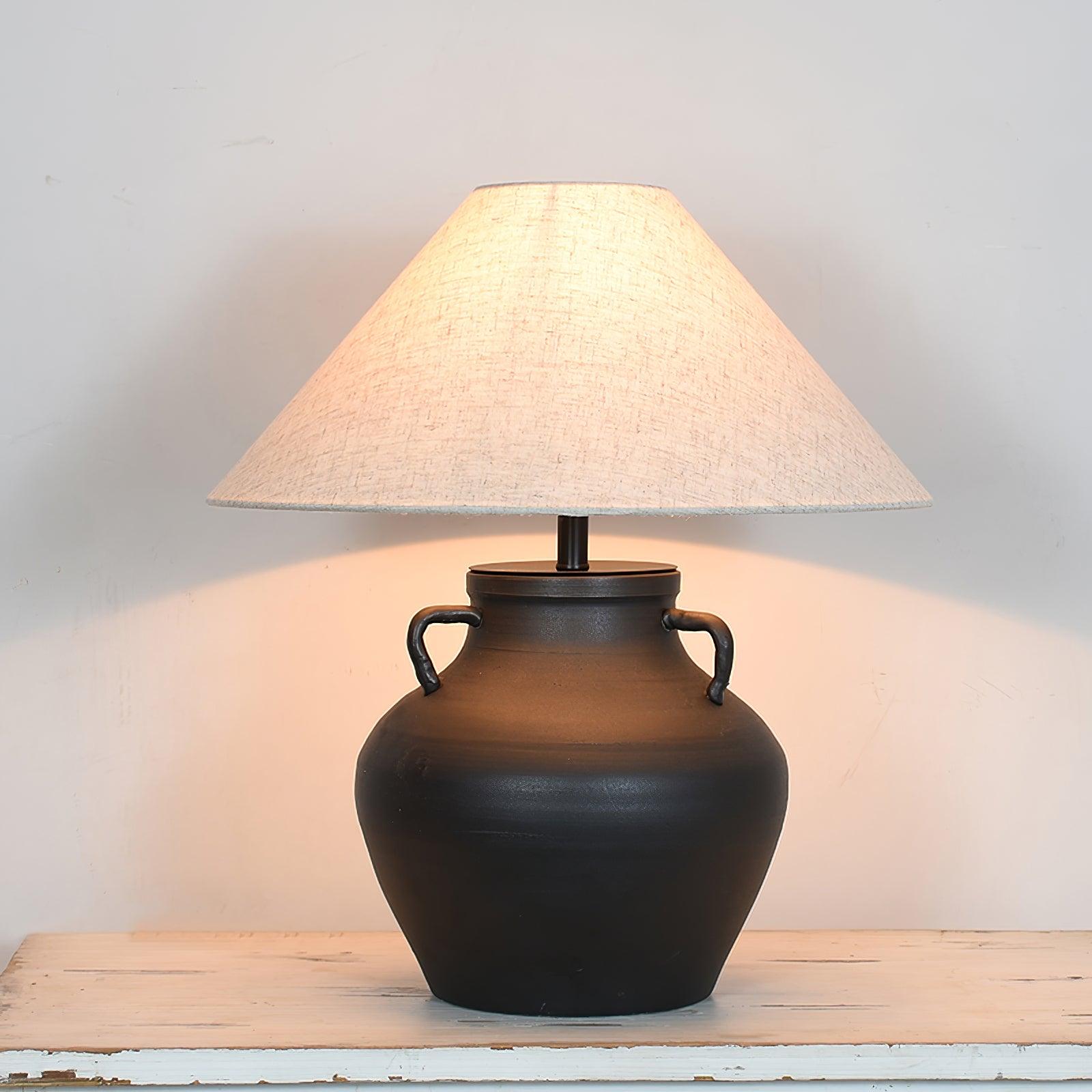 Ceramic Old Wine Pot Table Lamp Rustic Handcrafted Desk Light for Bedroom and Living Room