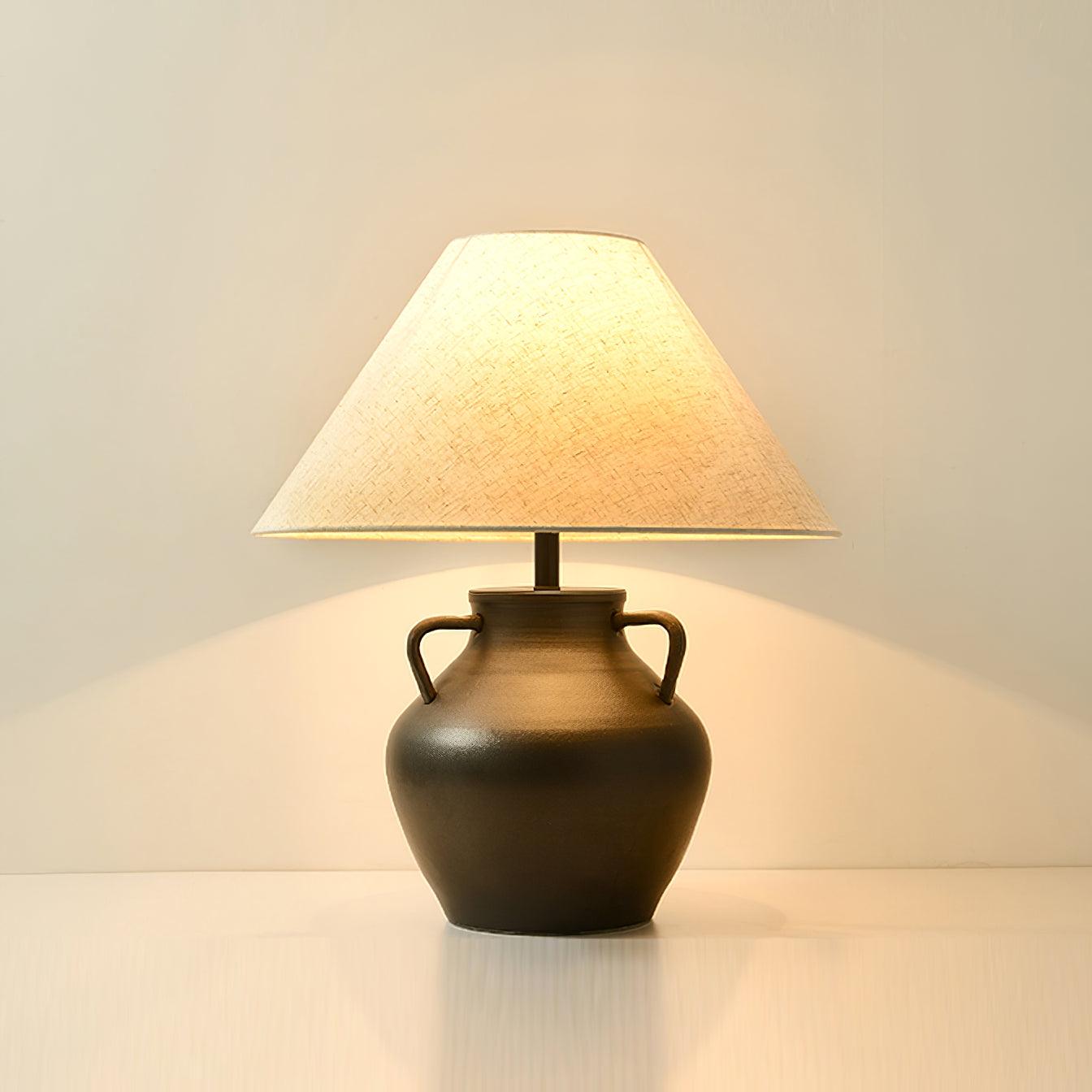 Ceramic Old Wine Pot Table Lamp Rustic Handcrafted Desk Light for Bedroom and Living Room