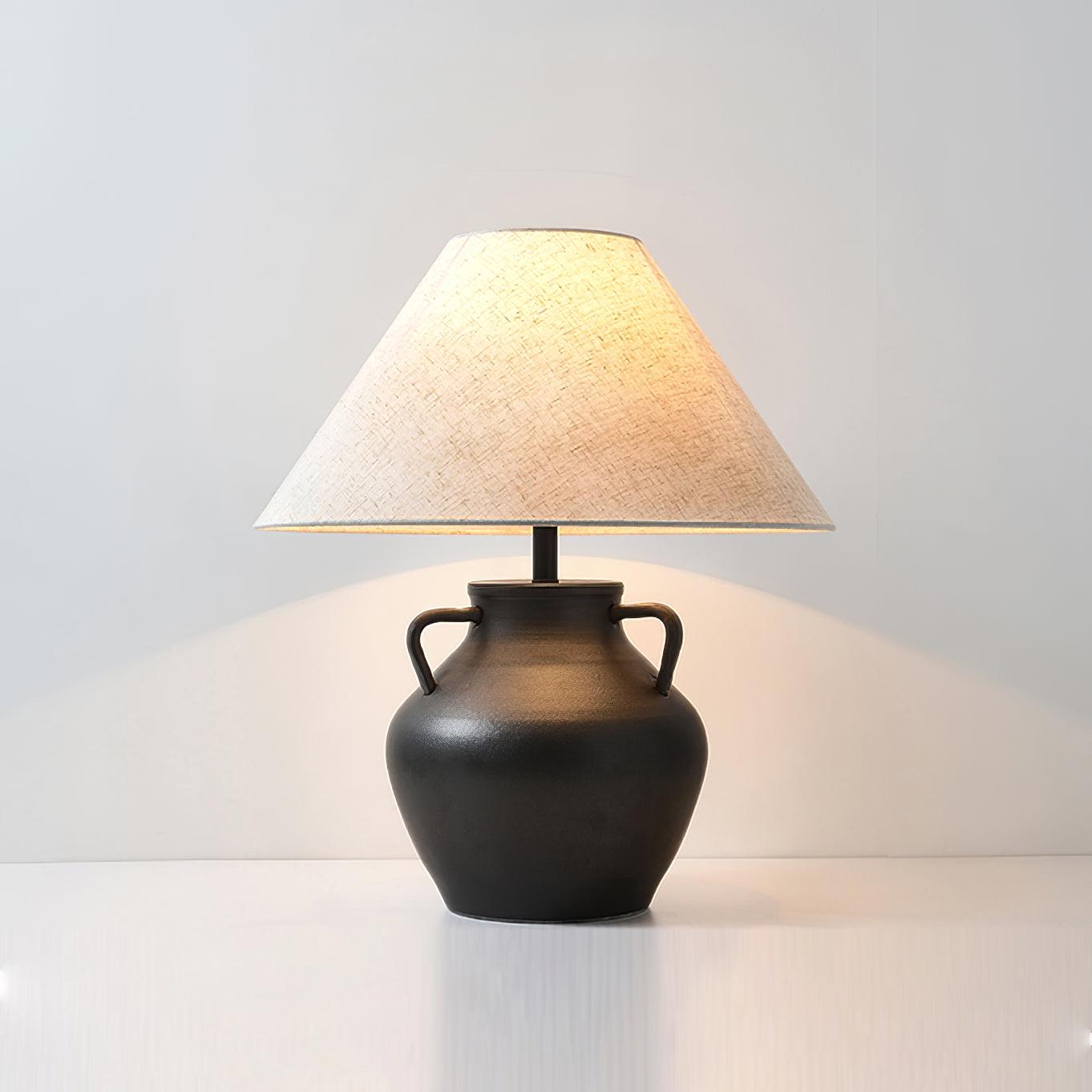 Ceramic Old Wine Pot Table Lamp Rustic Handcrafted Desk Light for Bedroom and Living Room