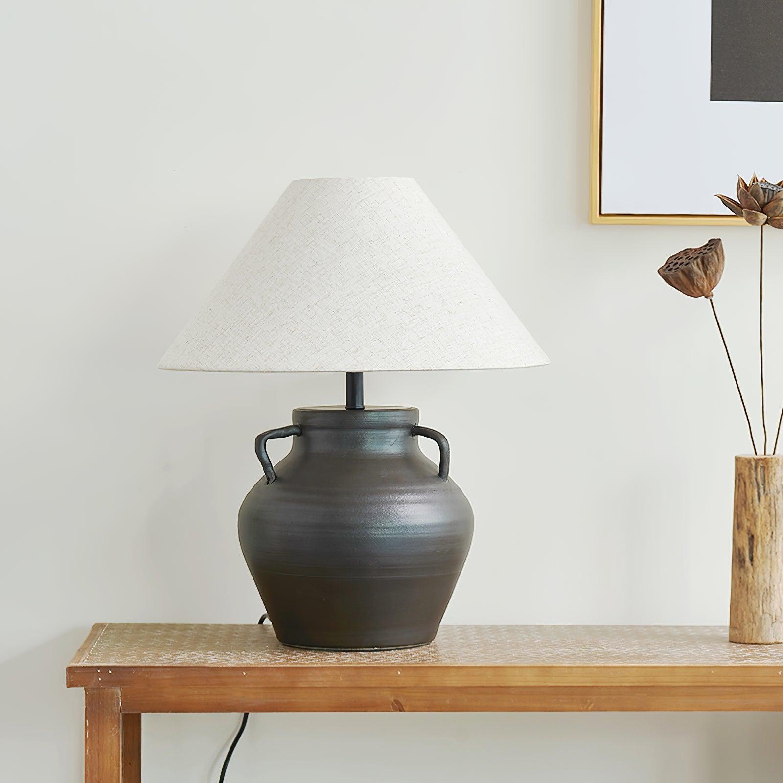 Ceramic Old Wine Pot Table Lamp Rustic Handcrafted Desk Light for Bedroom and Living Room