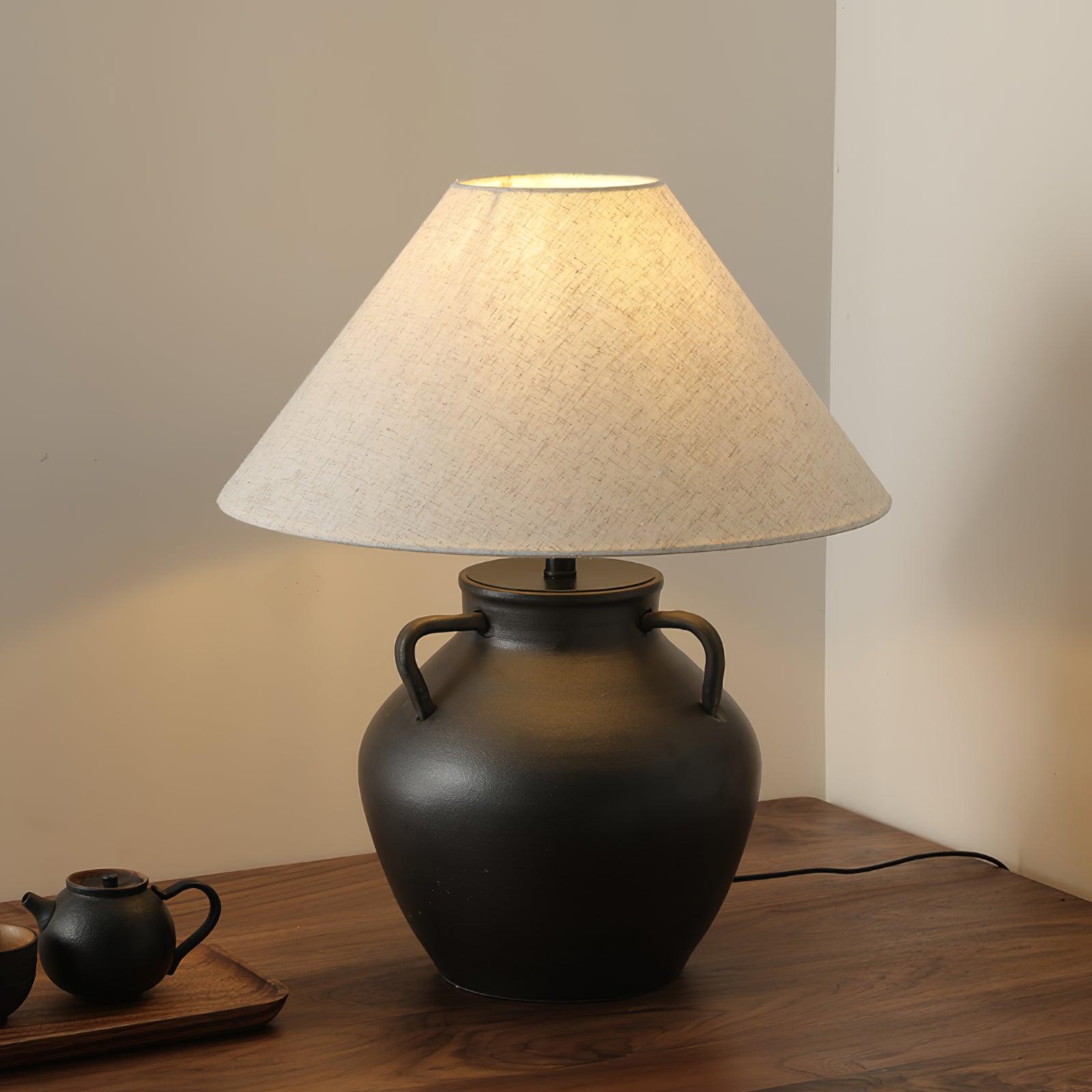 Ceramic Old Wine Pot Table Lamp Rustic Handcrafted Desk Light for Bedroom and Living Room