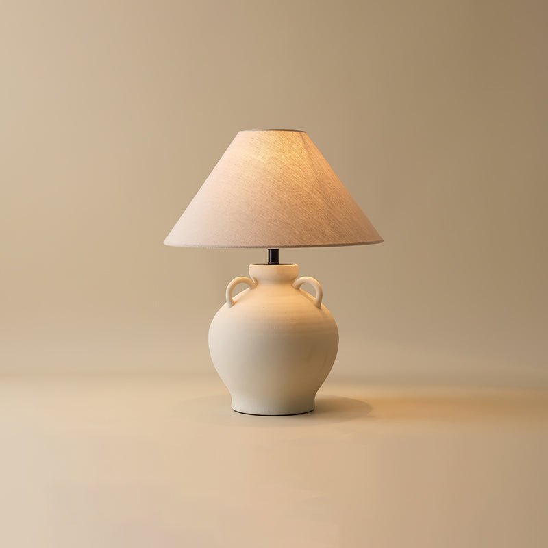 Rustic Wine Pot Ceramic Table Lamp with Fabric Shade for Living Room and Bedroom