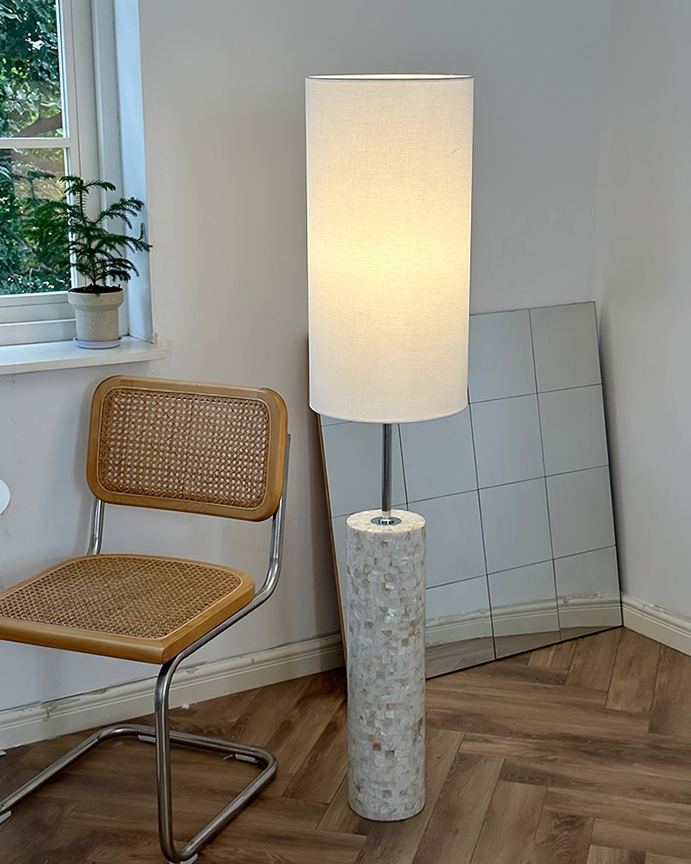 ollie-modern-textured-glass-floor-lamp-with-tall-white-fabric-shade-and-foot-switch-in-chrome-finish