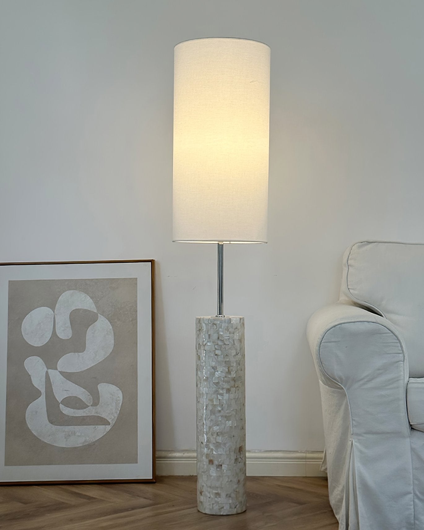 ollie-modern-textured-glass-floor-lamp-with-tall-white-fabric-shade-and-foot-switch-in-chrome-finish