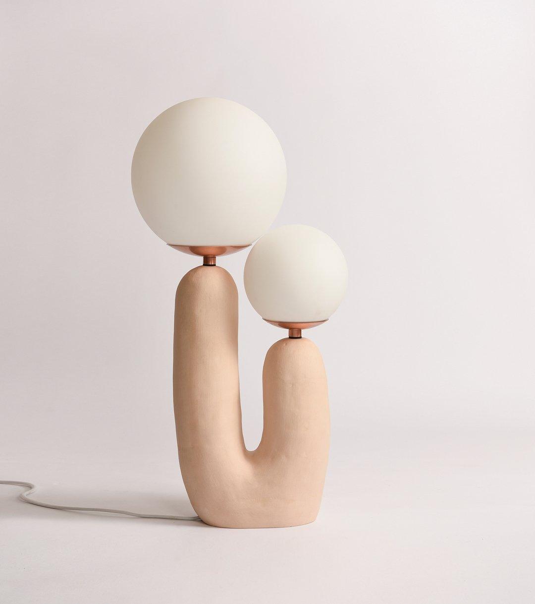 Modern Geometric Resin and Glass Table Lamp with Contemporary Sculptural Design