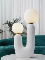 Modern Handmade Ceramic Task Lamp with Glass Shade and Copper Dimmer Dial