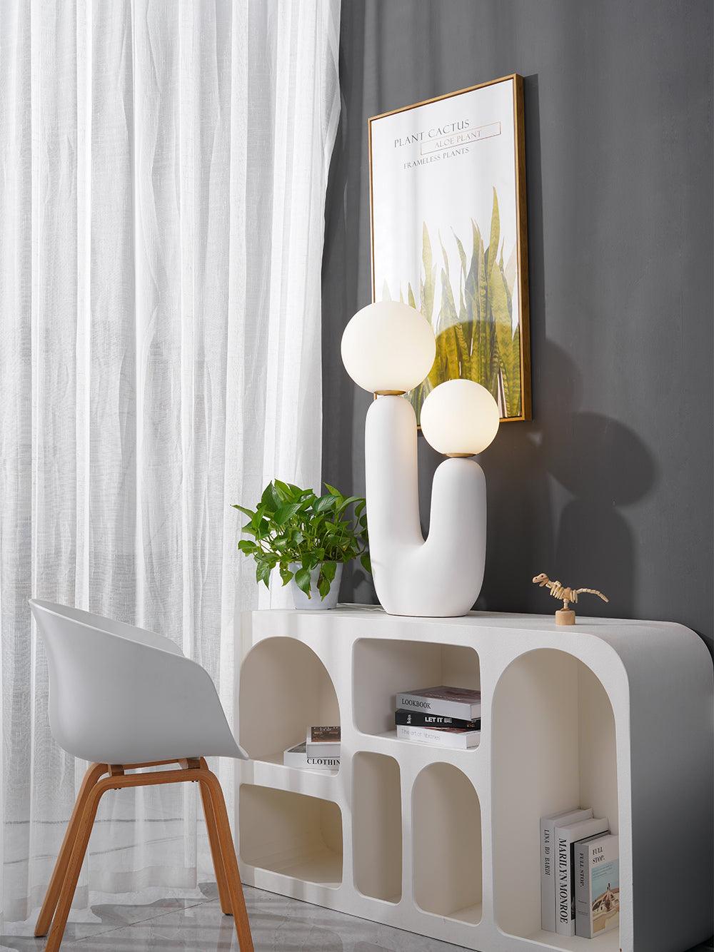 Modern Handmade Ceramic Task Lamp with Glass Shade and Copper Dimmer Dial