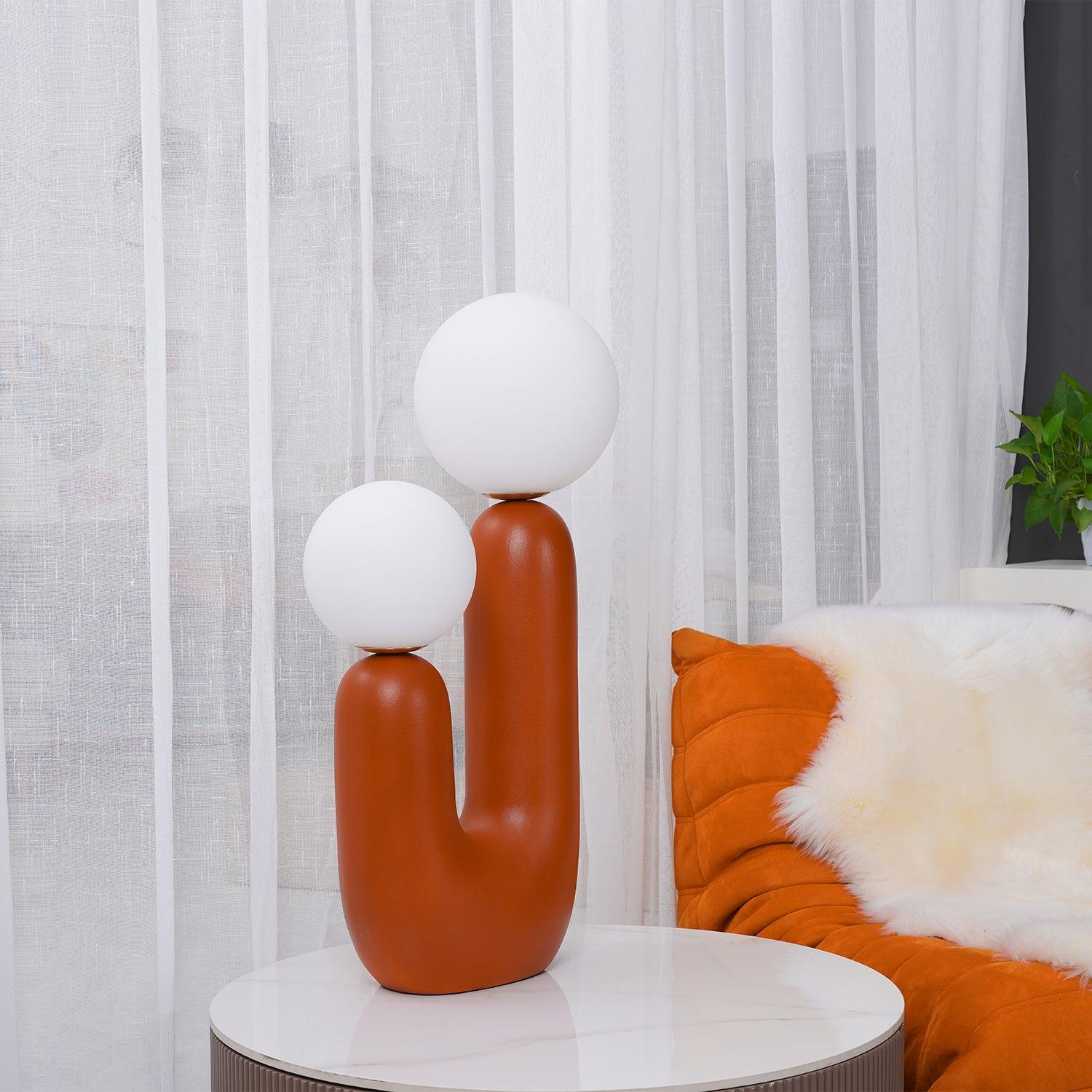 Modern Handmade Ceramic Task Lamp with Glass Shade and Copper Dimmer Dial