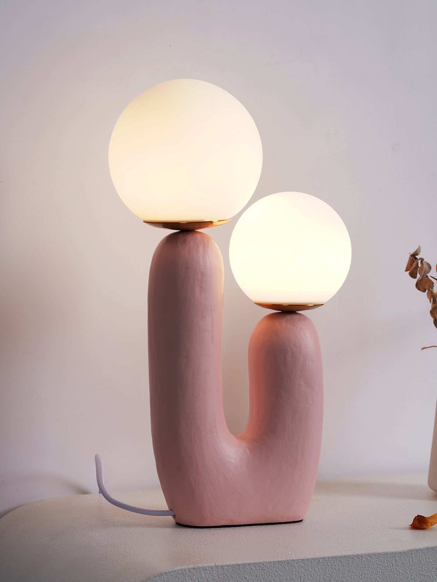 Modern Rough Resin Table Lamp with White Glass Globe Shade for Interior Decor