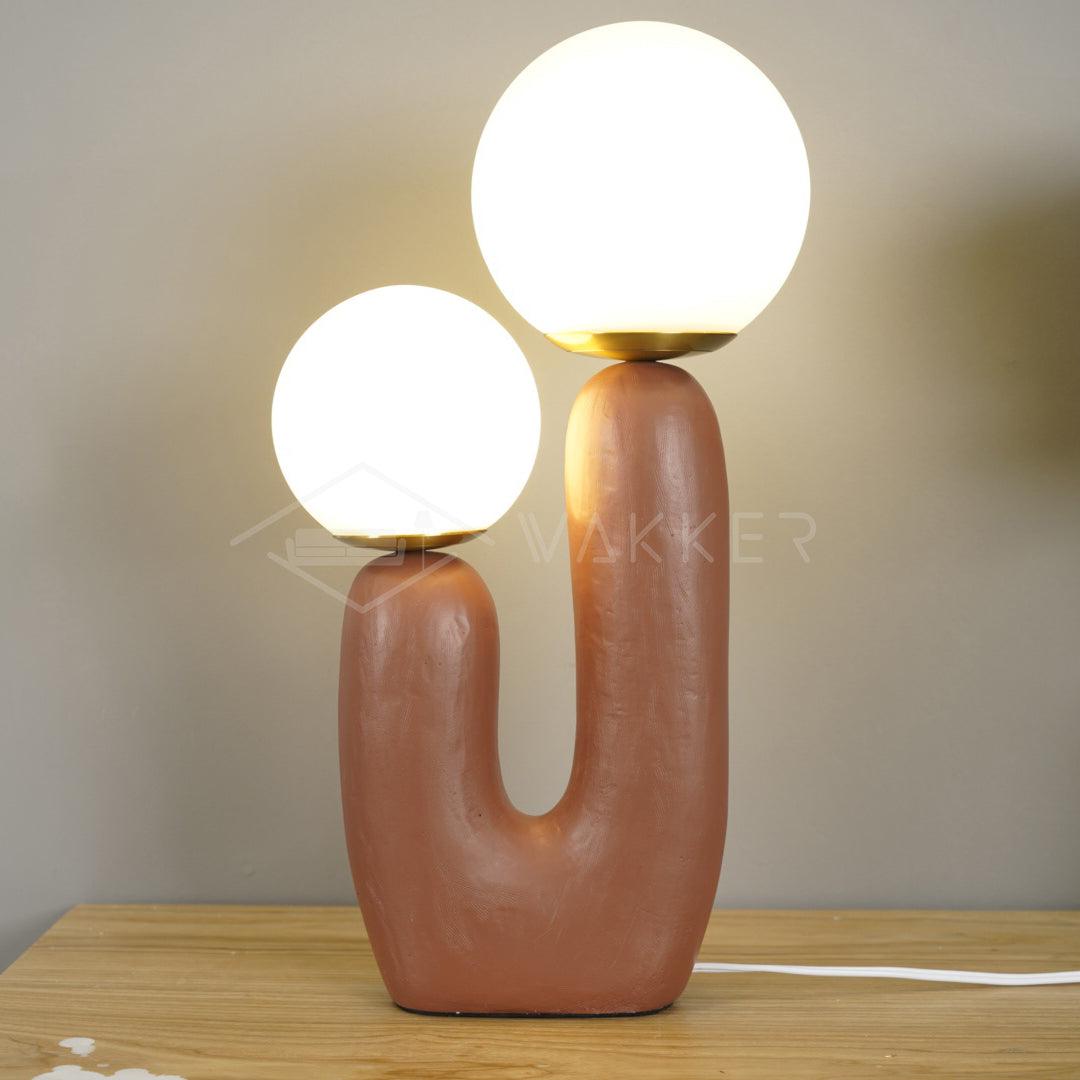 Modern Rough Resin Table Lamp with White Glass Globe Shade for Interior Decor