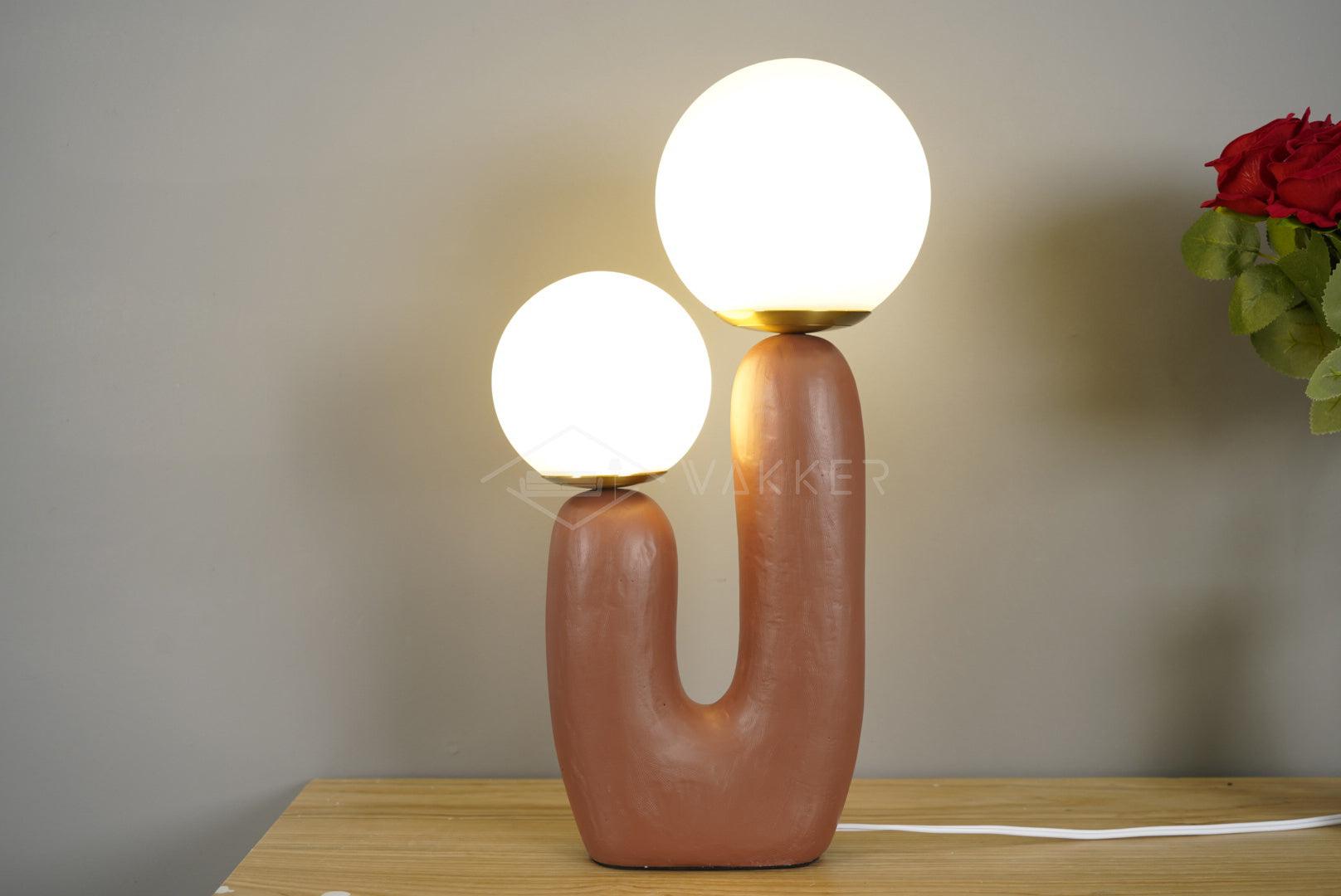 Modern Rough Resin Table Lamp with White Glass Globe Shade for Interior Decor
