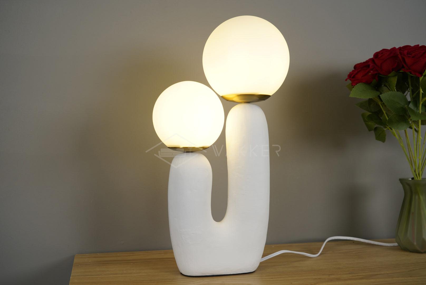 Modern Rough Resin Table Lamp with White Glass Globe Shade for Interior Decor