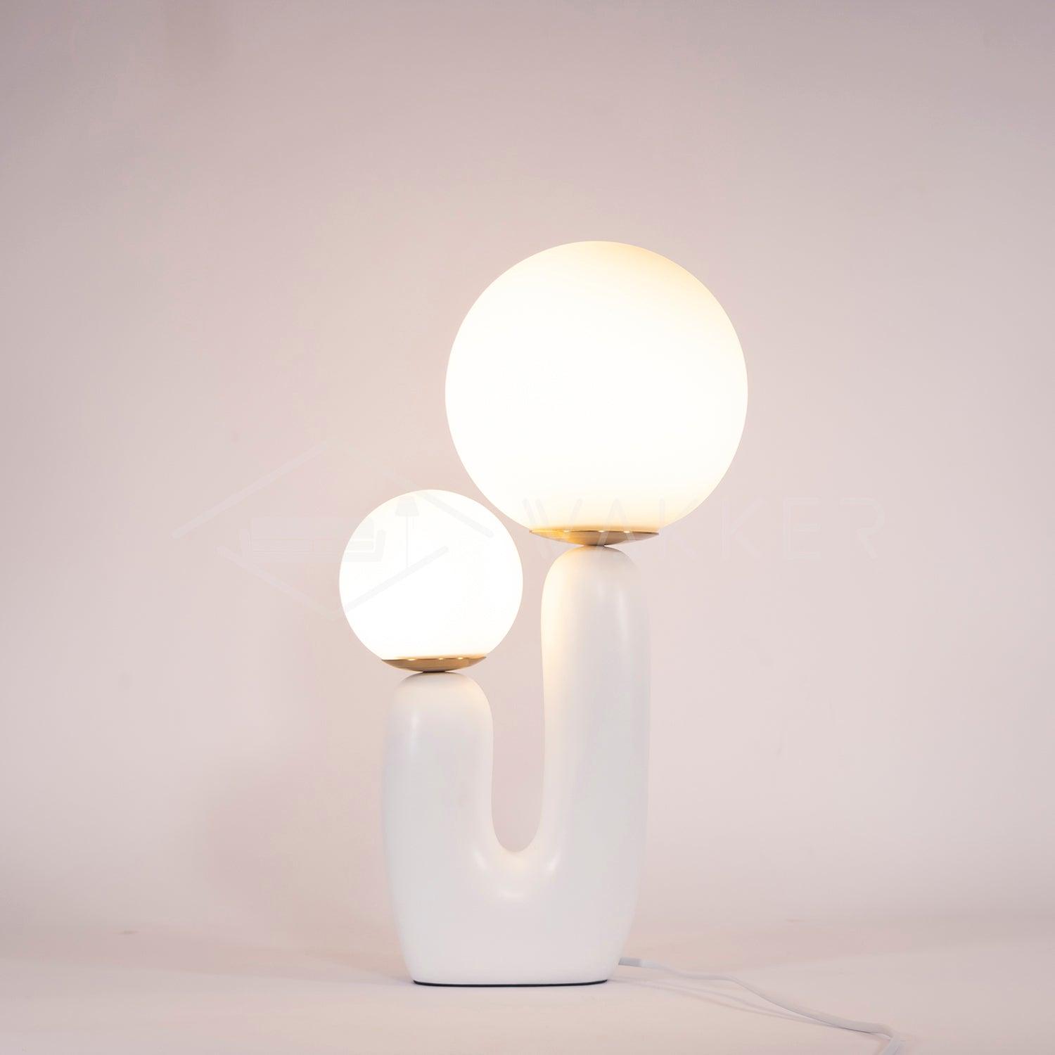 Modern Geometric Resin and Glass Table Lamp with Contemporary Sculptural Design