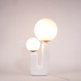 Modern Geometric Resin and Glass Table Lamp with Contemporary Sculptural Design