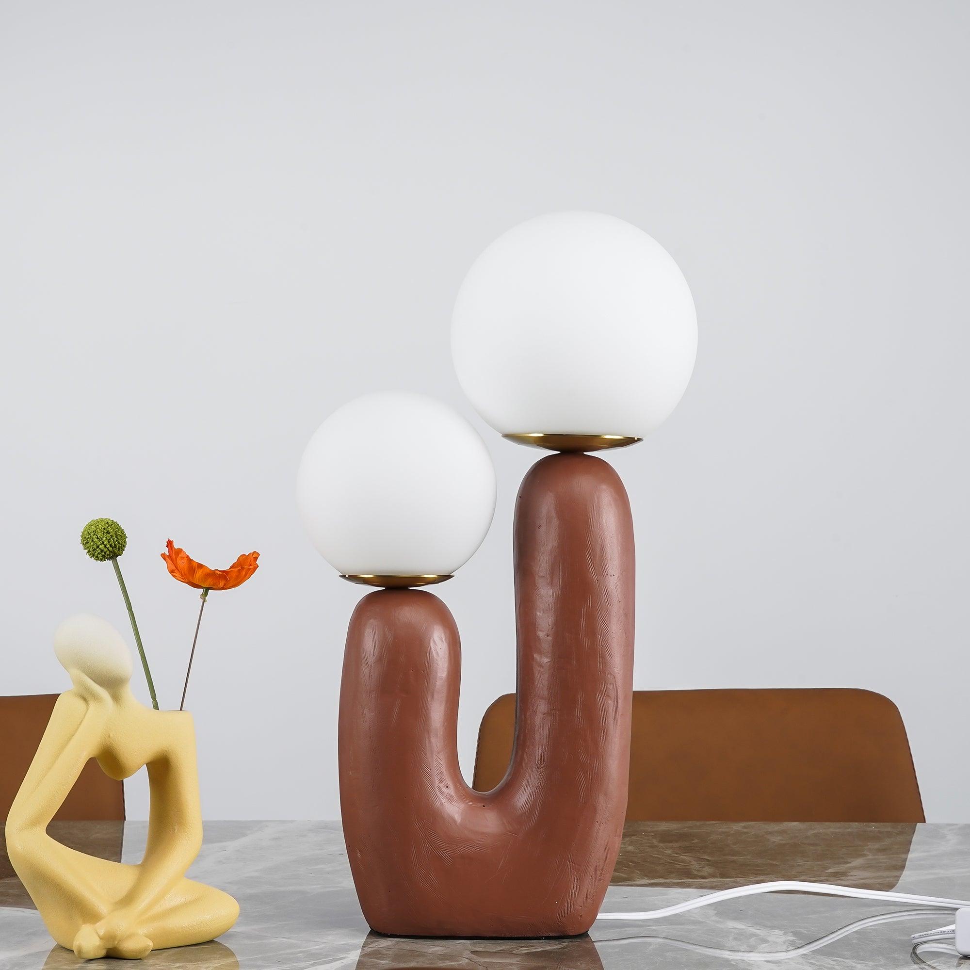 Modern Rough Resin Table Lamp with White Glass Globe Shade for Interior Decor