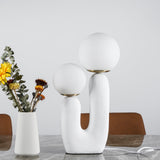 Modern Rough Resin Table Lamp with White Glass Globe Shade for Interior Decor