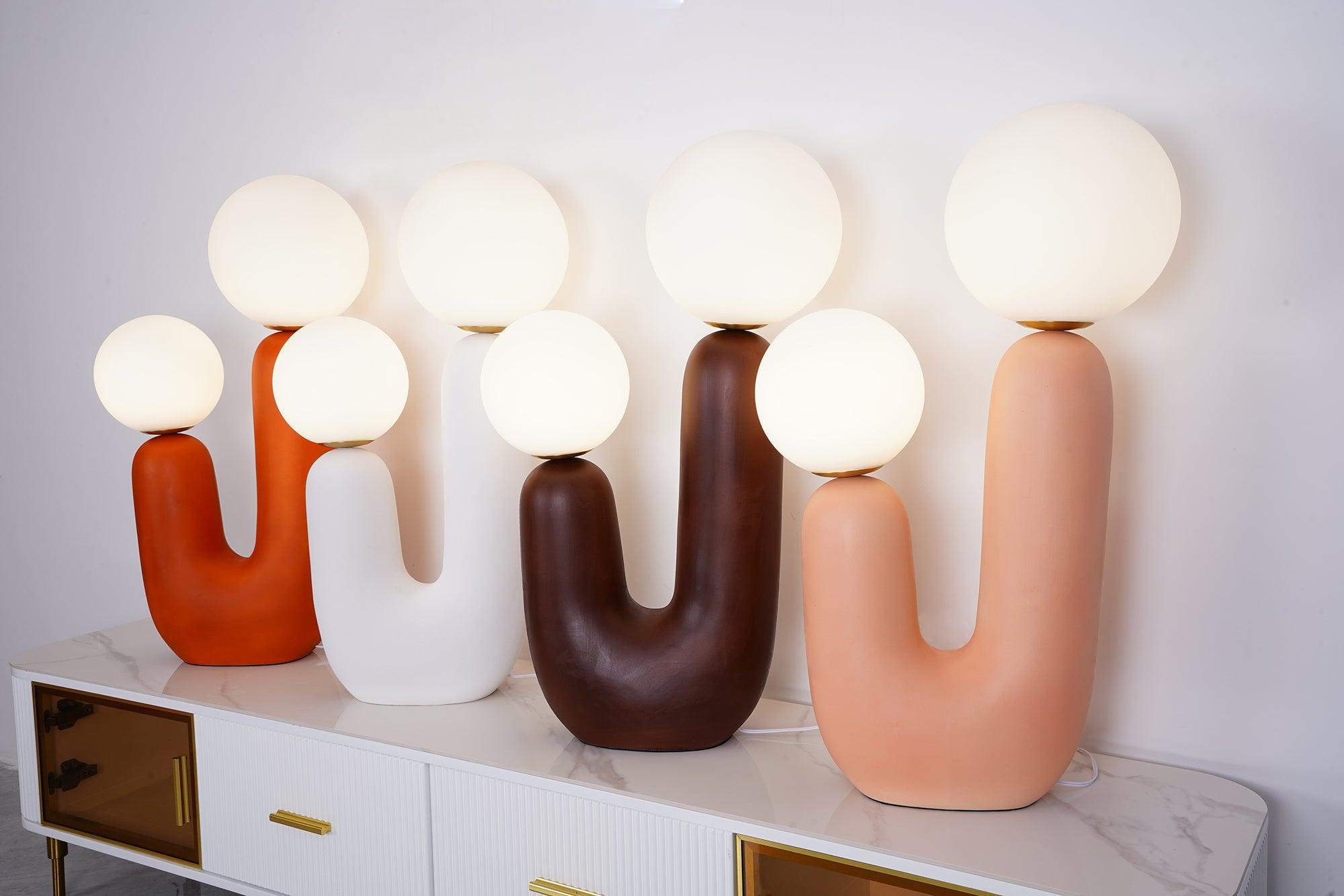Modern Handmade Ceramic Task Lamp with Glass Shade and Copper Dimmer Dial