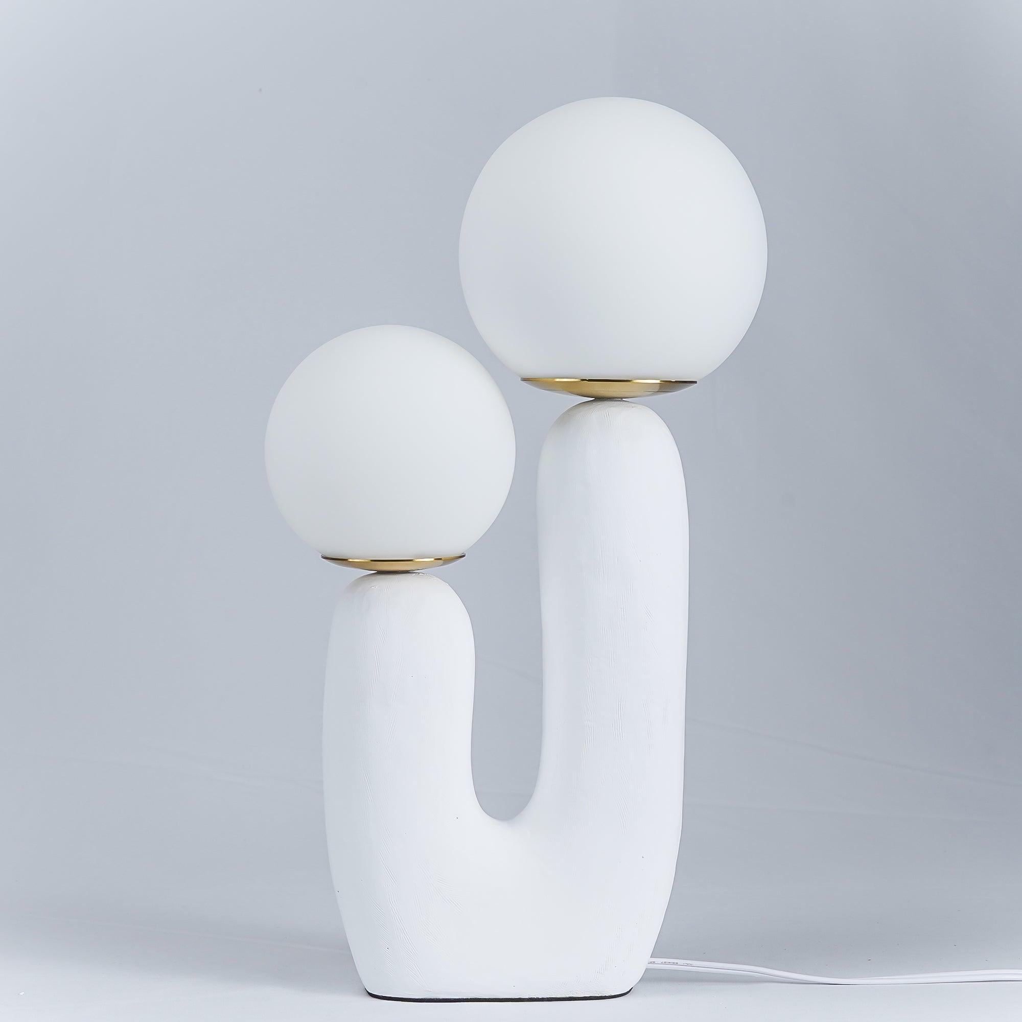Modern Rough Resin Table Lamp with White Glass Globe Shade for Interior Decor