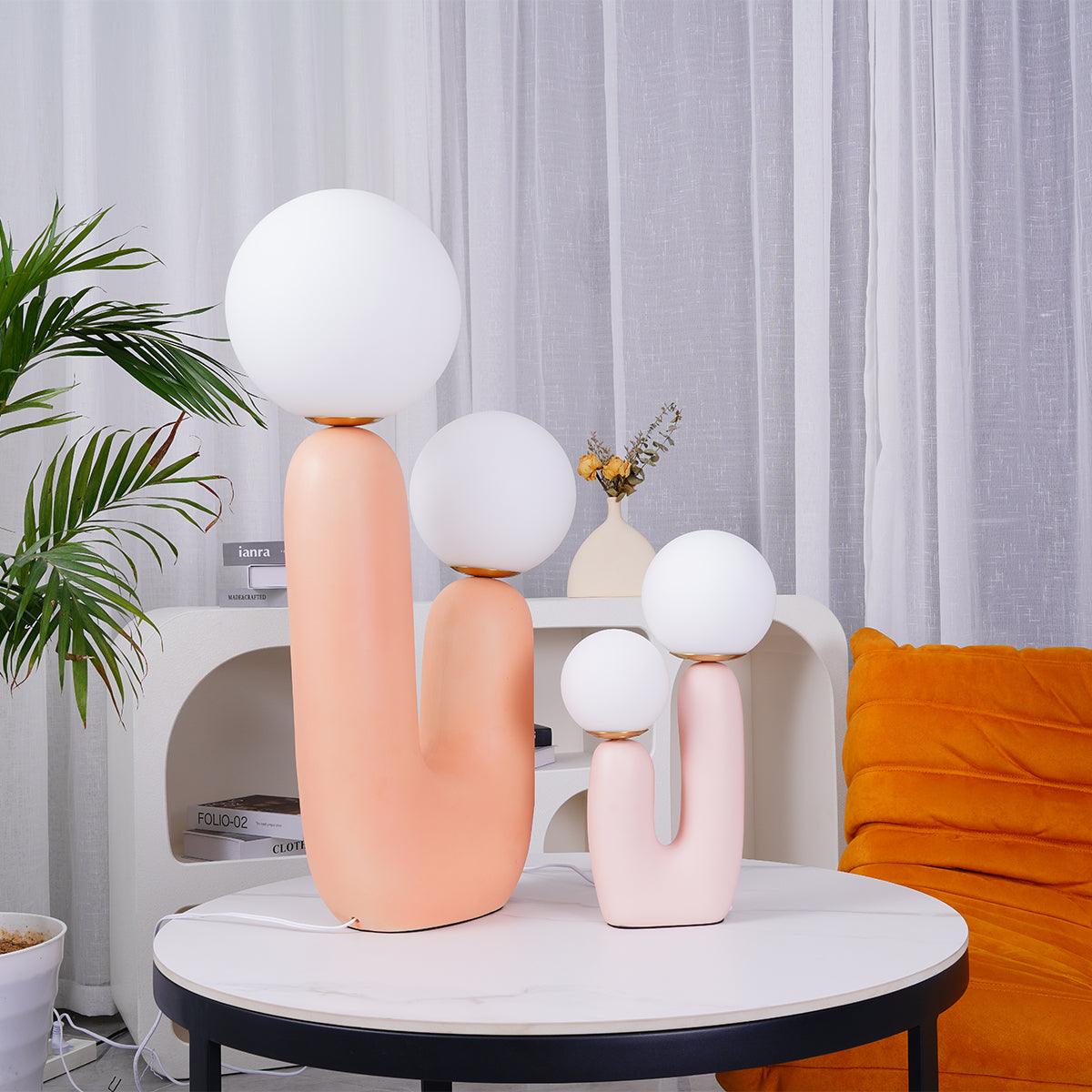 Modern Rough Resin Table Lamp with White Glass Globe Shade for Interior Decor
