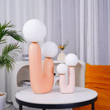 Modern Handmade Ceramic Task Lamp with Glass Shade and Copper Dimmer Dial