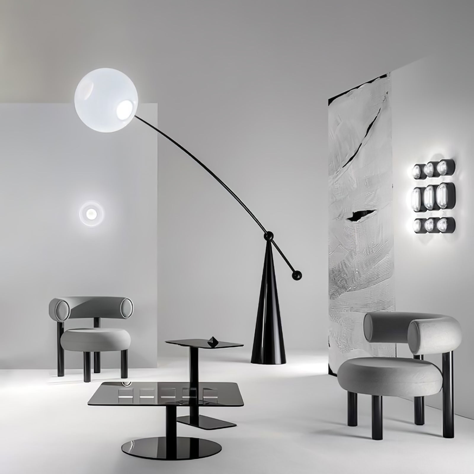 Opal Glass Arc Floor Lamp Modern Ambient Standing Light with Black Metal Finish