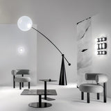 Opal Glass Arc Floor Lamp Modern Ambient Standing Light with Black Metal Finish