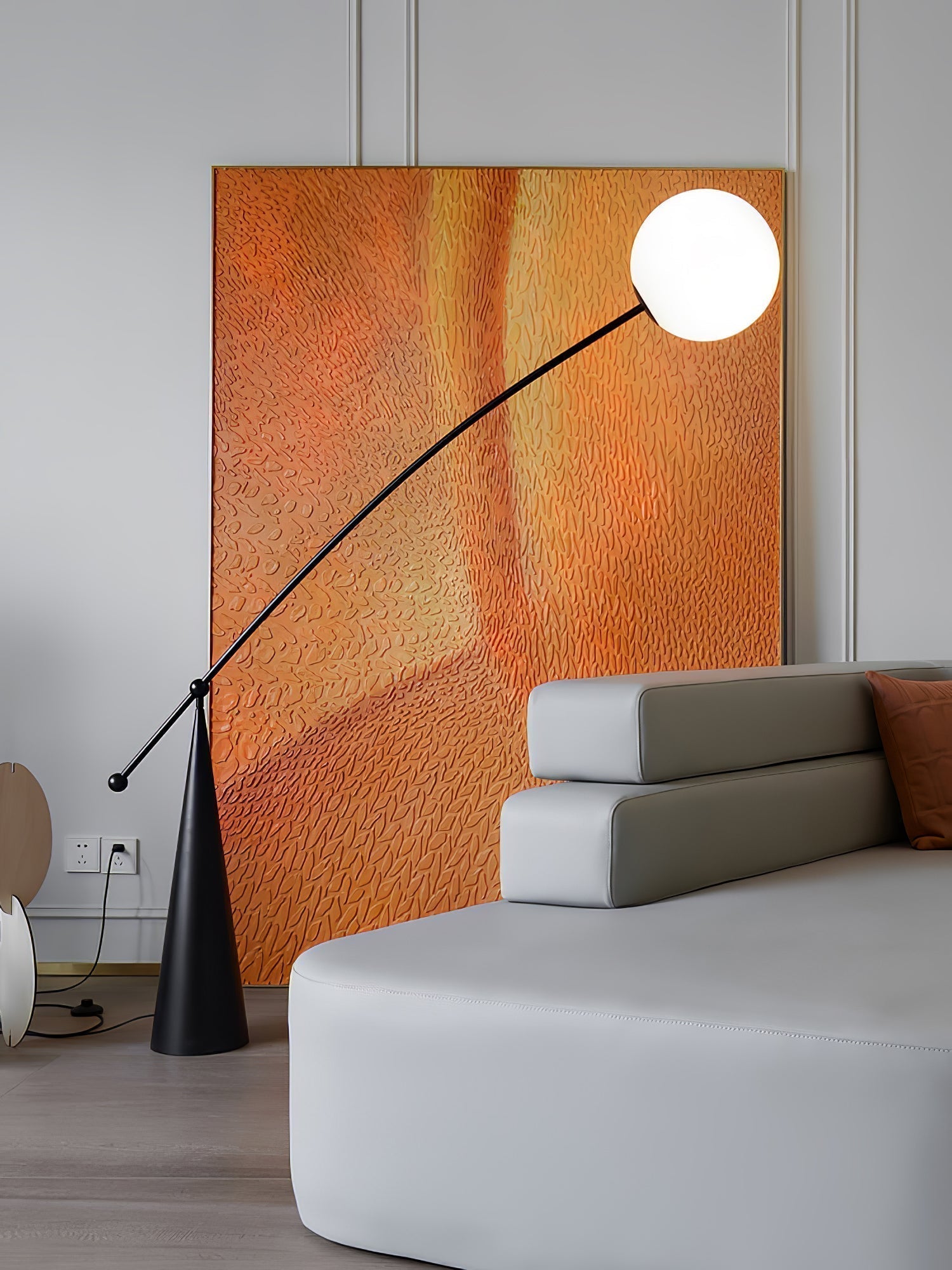 Opal Glass Arc Floor Lamp Modern Ambient Standing Light with Black Metal Finish