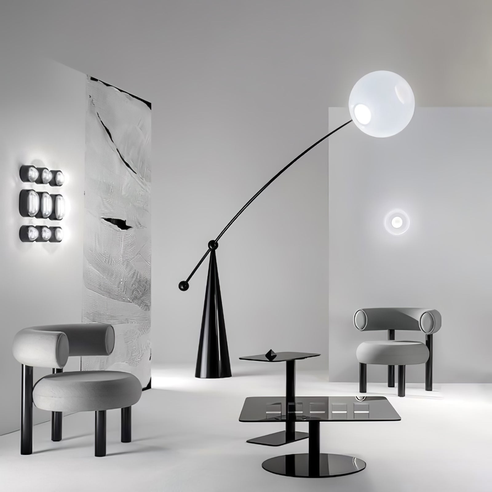 Opal Glass Arc Floor Lamp Modern Ambient Standing Light with Black Metal Finish