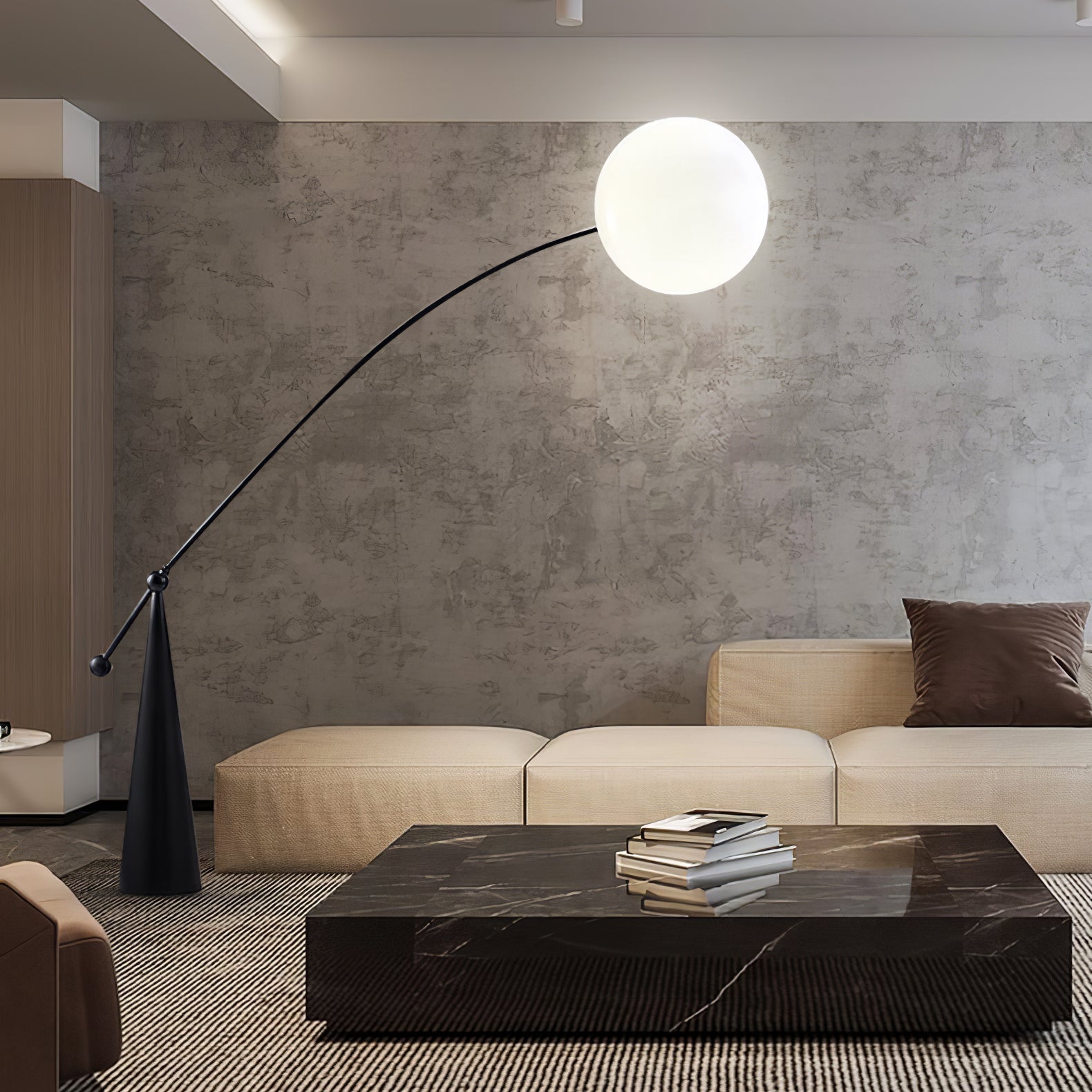 Opal Glass Arc Floor Lamp Modern Ambient Standing Light with Black Metal Finish