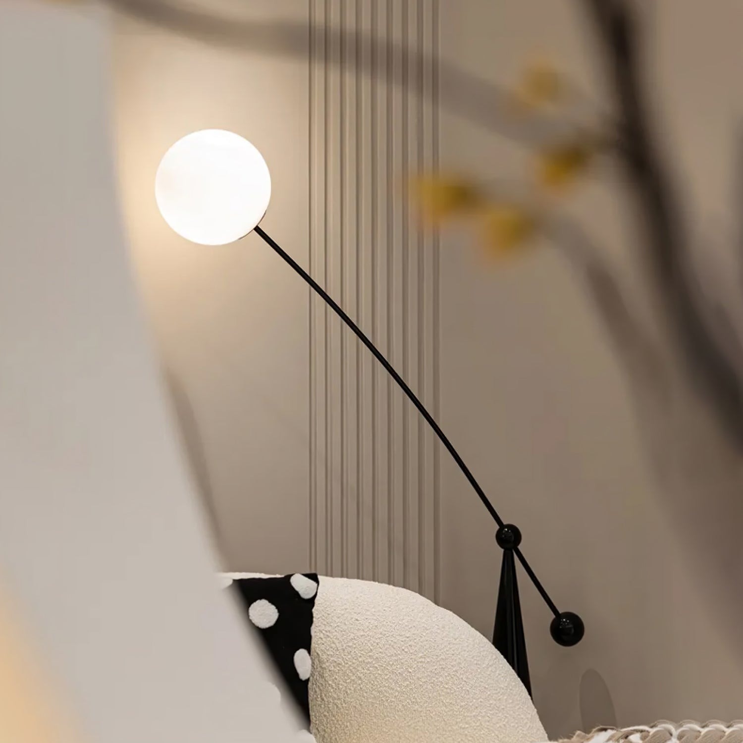 Opal Glass Arc Floor Lamp Modern Ambient Standing Light with Black Metal Finish