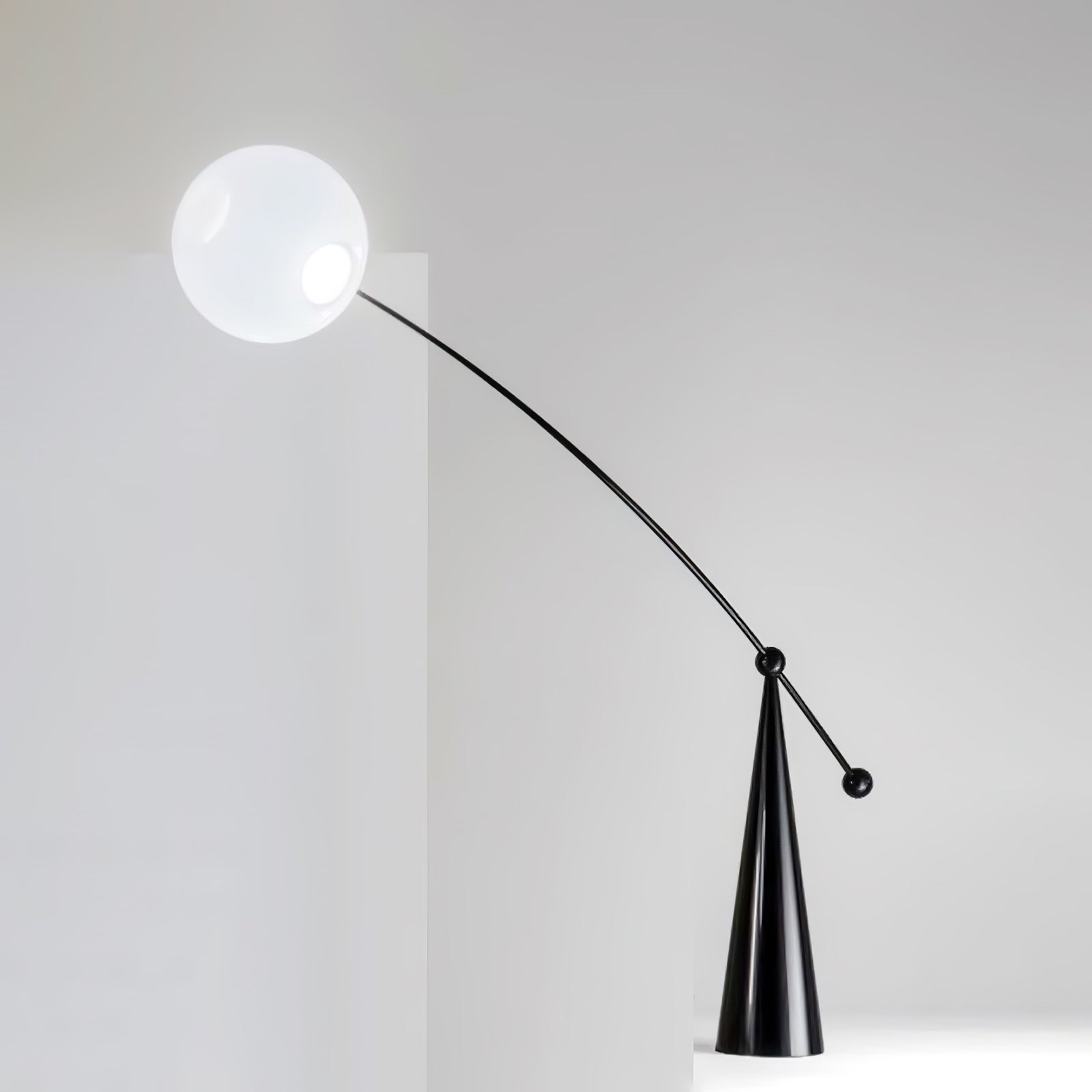 Opal Glass Arc Floor Lamp Modern Ambient Standing Light with Black Metal Finish