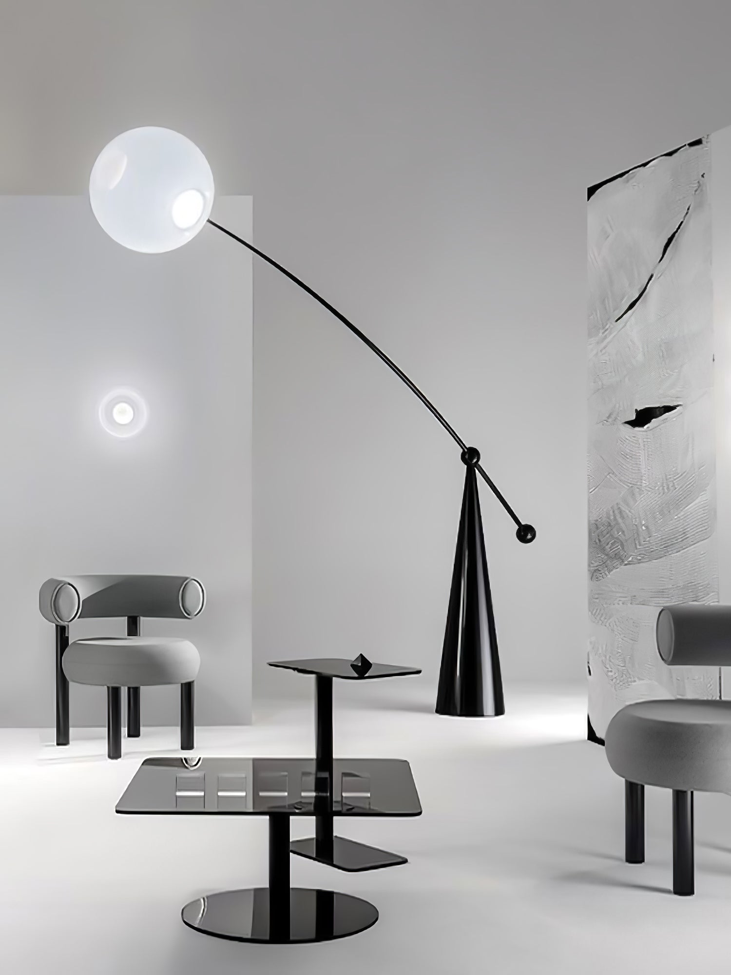 Opal Glass Arc Floor Lamp Modern Ambient Standing Light with Black Metal Finish