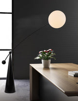 Opal Glass Arc Floor Lamp Modern Ambient Standing Light with Black Metal Finish