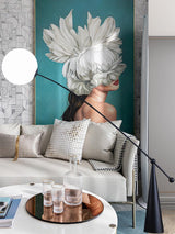 Opal Glass Arc Floor Lamp Modern Ambient Standing Light with Black Metal Finish