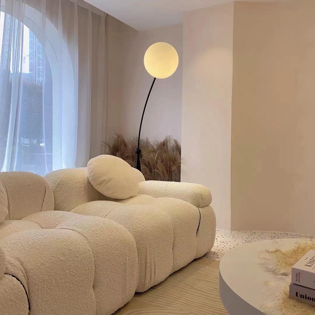 Opal Glass Arc Floor Lamp Modern Ambient Standing Light with Black Metal Finish