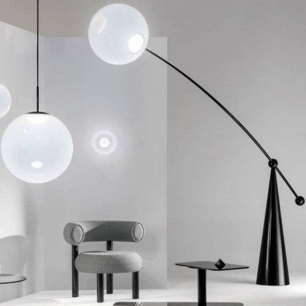 Opal Glass Arc Floor Lamp Modern Ambient Standing Light with Black Metal Finish