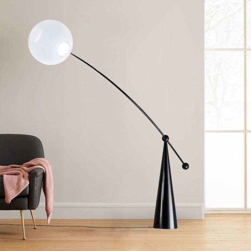 Opal Glass Arc Floor Lamp Modern Ambient Standing Light with Black Metal Finish