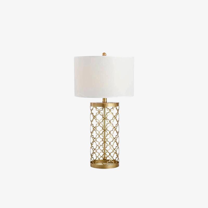Modern Openwork Gold Metal Table Lamp with Satin Shade for Living Room and Bedroom