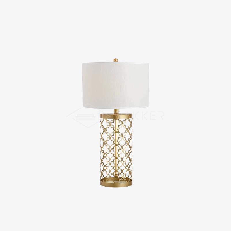 Modern Openwork Gold Metal Table Lamp with Satin Shade for Living Room and Bedroom