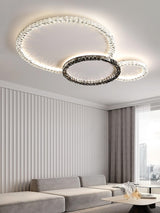 Modern Faceted Crystal Flush Mount LED Ceiling Light for Living Room and Bedroom