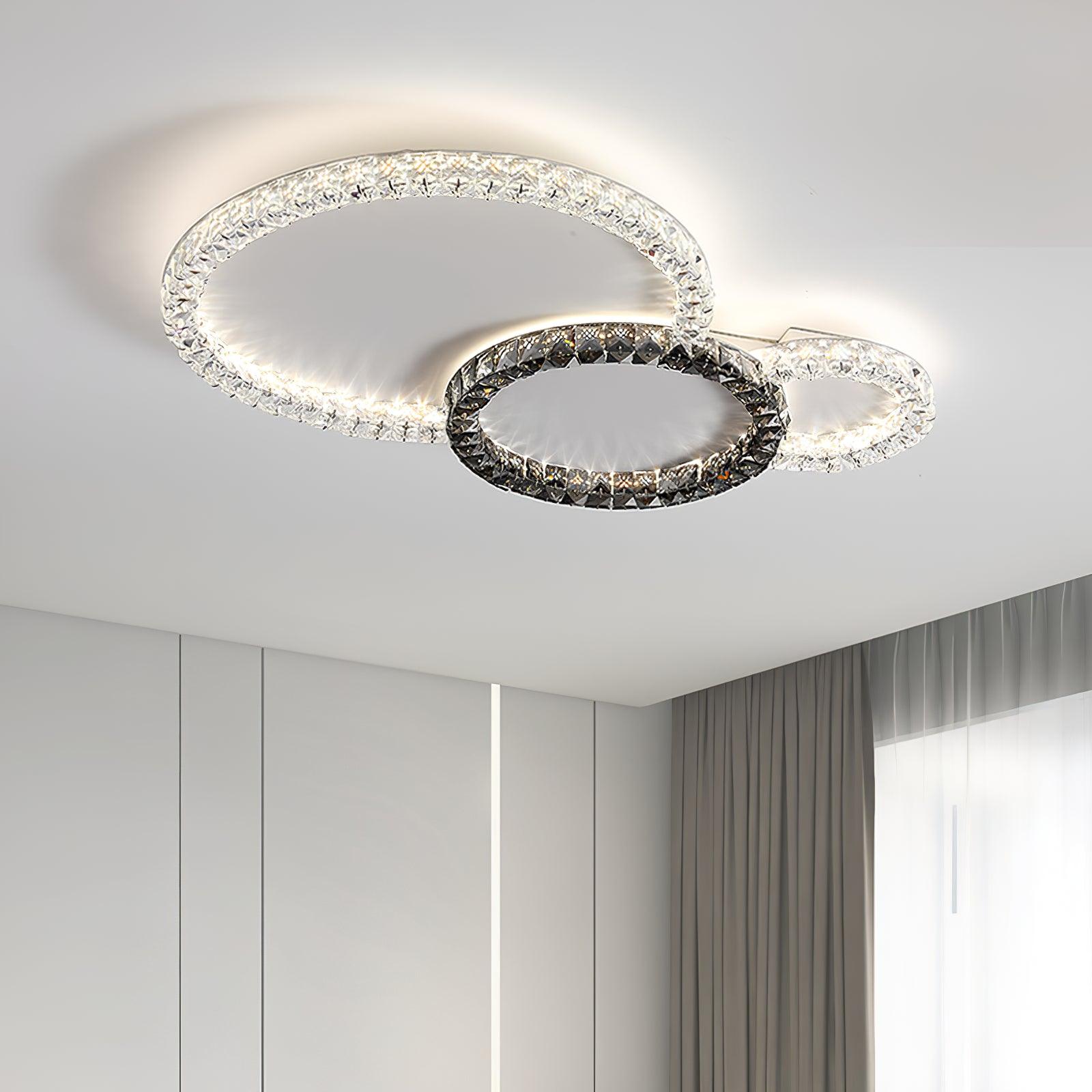 Modern Faceted Crystal Flush Mount LED Ceiling Light for Living Room and Bedroom