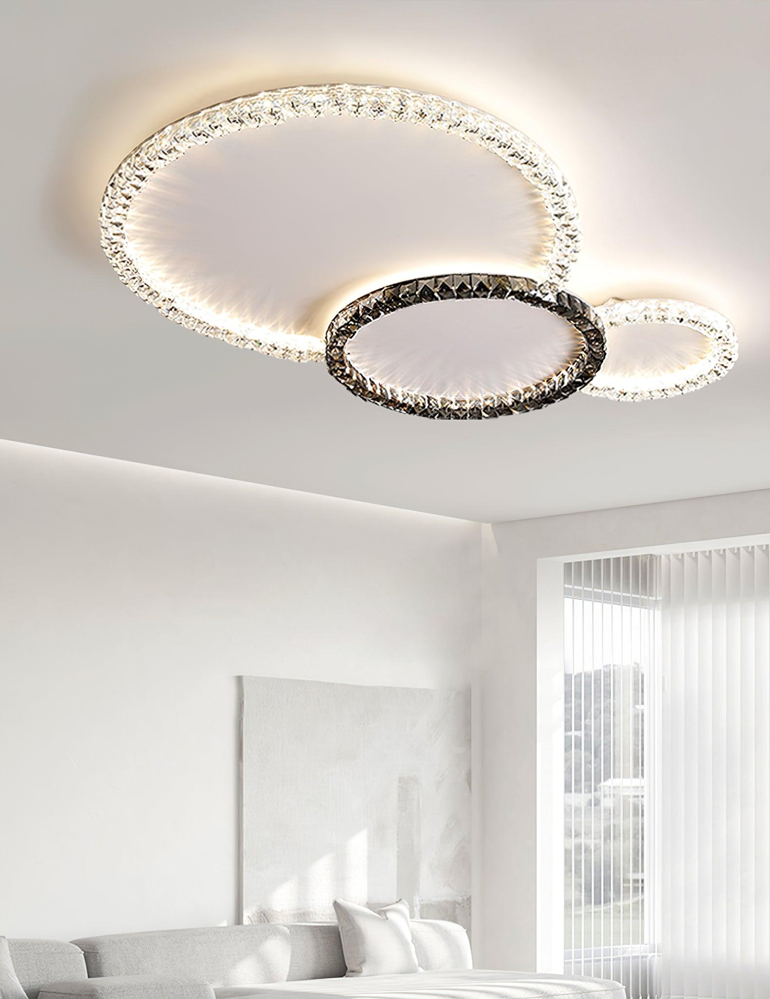 Modern Faceted Crystal Flush Mount LED Ceiling Light for Living Room and Bedroom