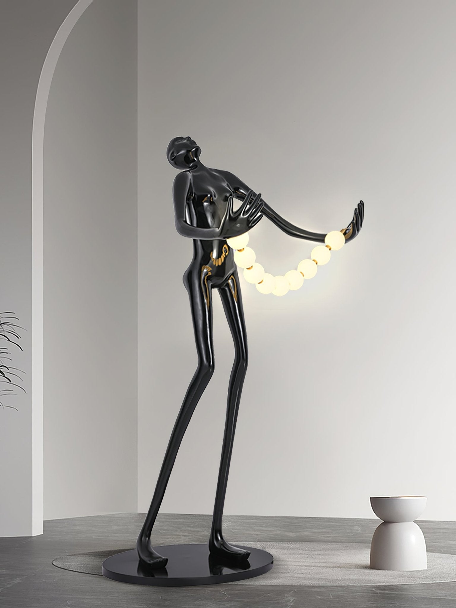 Modern Orb Juggler Sculpture Floor Lamp Artistic LED Uplight for Contemporary Living Rooms