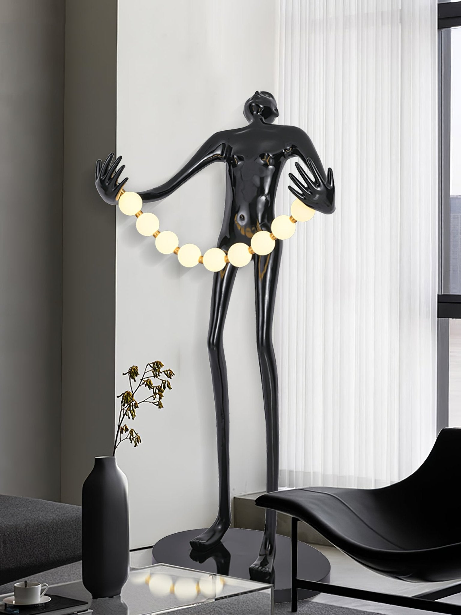 Modern Orb Juggler Sculpture Floor Lamp Artistic LED Uplight for Contemporary Living Rooms
